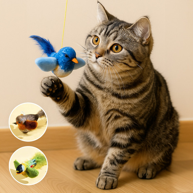 츄르몽 소리가 나는 사냥 놀이 고양이 새 장난감, 1개, 오렌지종달새