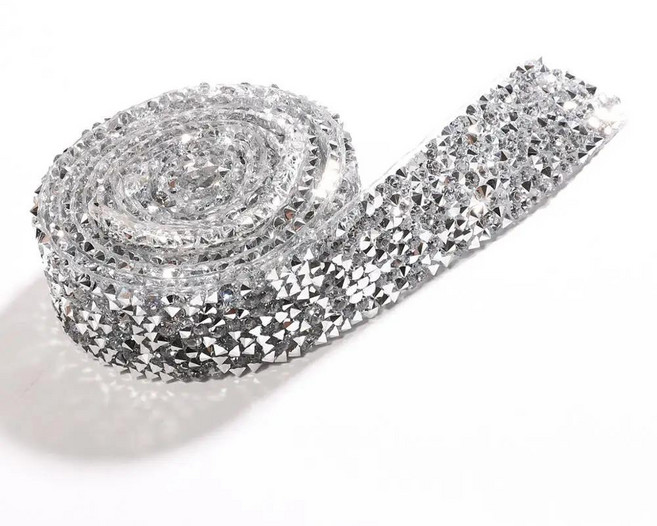 네일 라인석 보석파츠 유리스톤 1 야드 바느질 크리스탈 모티브 스트라스 핫픽스 테이프 트림 크리스탈 스트라스 철이 있는 아플리케 옷 장식용, 찢어진 조각, 폭 1cm, 1개