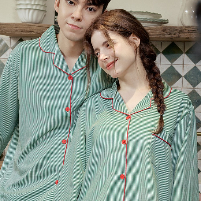 MUGIO 클래식 스트라이프 남성 여성 잠옷 세트