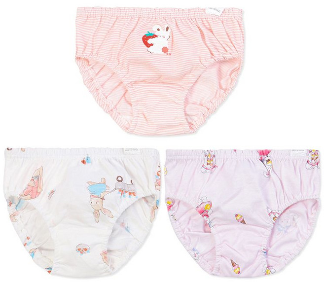오가닉맘 26 토끼 무늬 여아삼각팬티 3종세트
