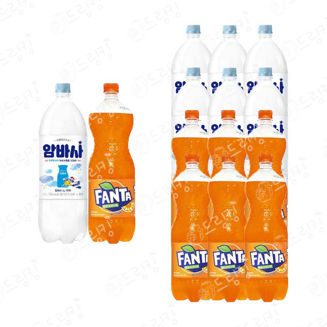 [드링킹] 환타 오렌지 1.5L 6개 +암바사 1.5L 6개, 12개