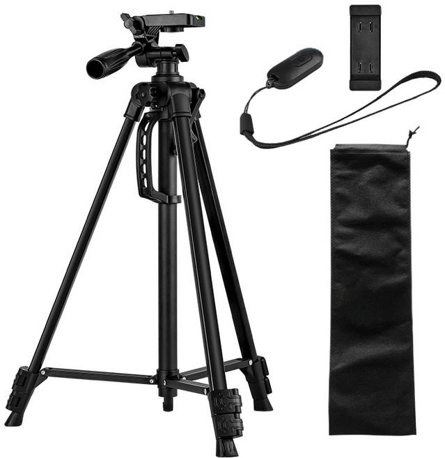 센티브 스마트폰 카메라 삼각대 141cm 블루투스 리모컨 거치대, 1개, 블랙, 3366