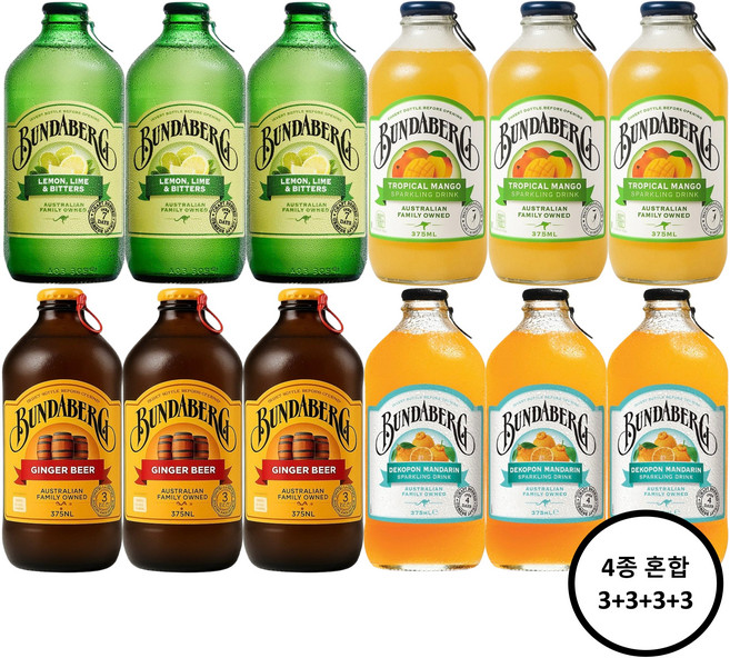 분다버그 라임+망고+진저비어+만다린 375ml 각 3개씩 총 12병, 12개
