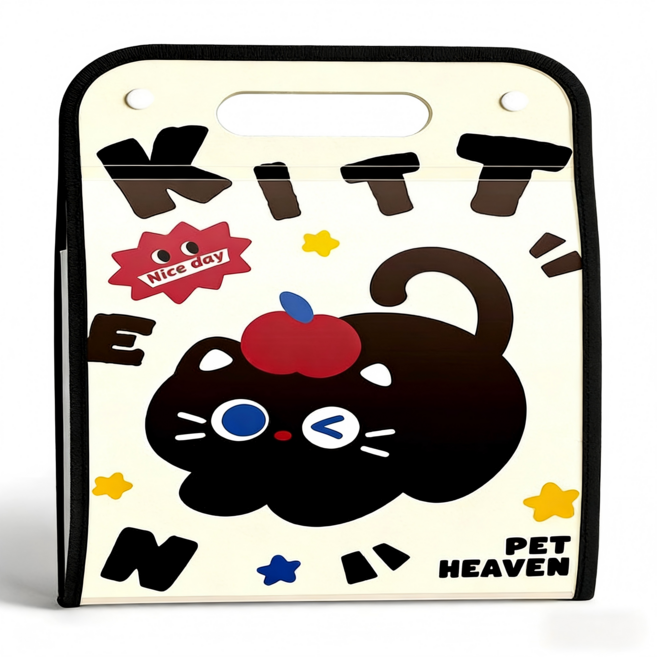 귀여운 강아지 아코디언파일 확장 가능한 학생 서류봉투 13칸, 1개, 블랙