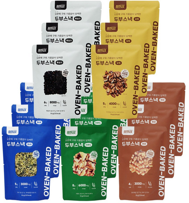 GUTFLEX 것플렉스 두부스낵 5종 혼합구성 현미 오트 아몬드 흑임자 파래, 15개, 50g