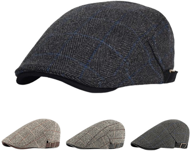 컬트 남성 고급 모직체크 헌팅캡