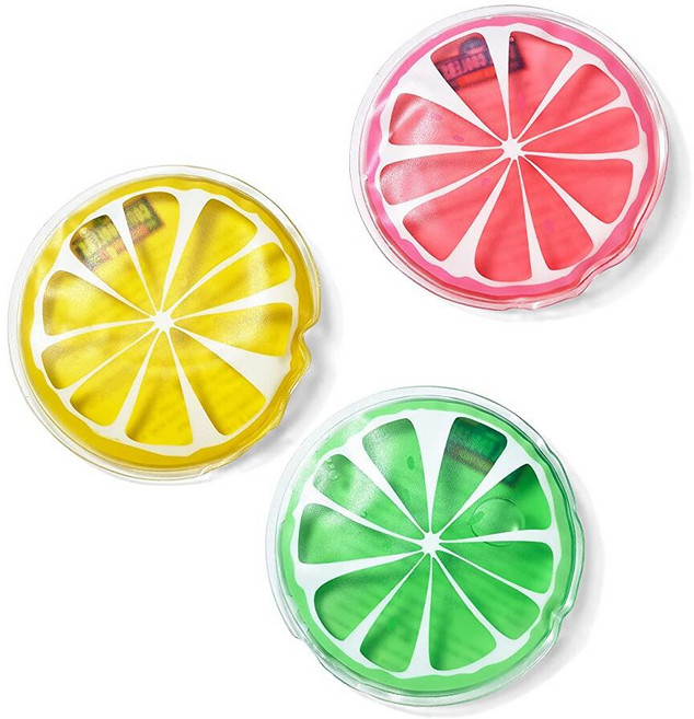 Cool Coolers 아동용 Boo 플렉시블 젤 아이스 팩 10.2 x 10.2cm(4 4인치) 경미한 부상을 위한 재사용 가능한 콜드 컴프레스 3팩 과일 390825, 다양한 과일
