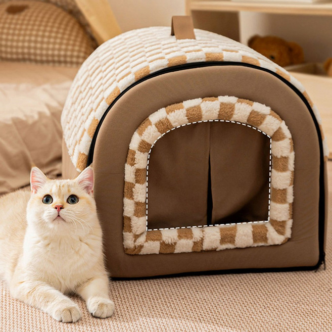 슈퍼인 겨울 방풍 편안한 숨숨집 분리형 보온 텐트 강아지집 대형 고양이집, 1개, 옐로우