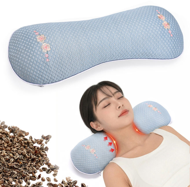 Leesheer 시원한 메밀 경추베개 높이조절 목베개 숙면 통기성 여름용, 1개, 블루
