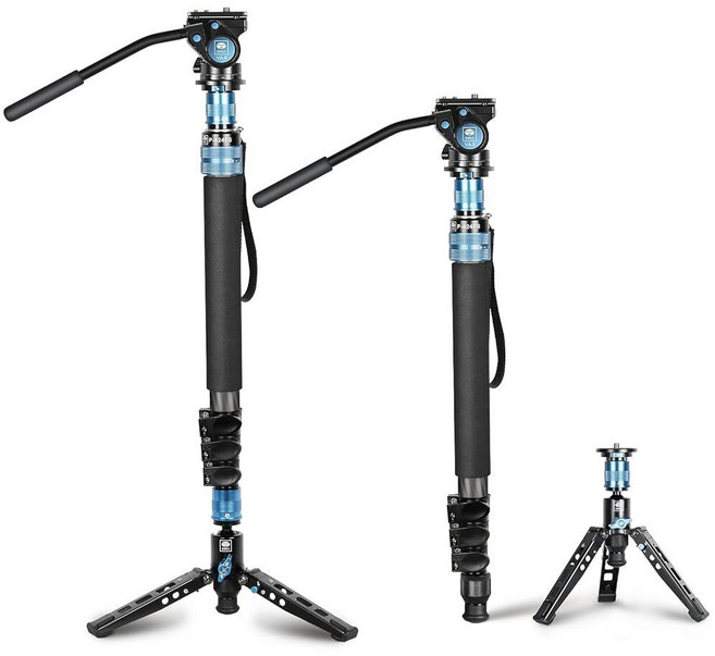 SIRUI P-424FS 탄소 섬유 카메라 모노포드 키트 66.3인치 헤비 듀티 프로페셔널 비디오 모노포드 VA-5 유체 헤드 삼각대 베이스 DSLR 카메라용 플립 잠금, P-424FS+VA-5