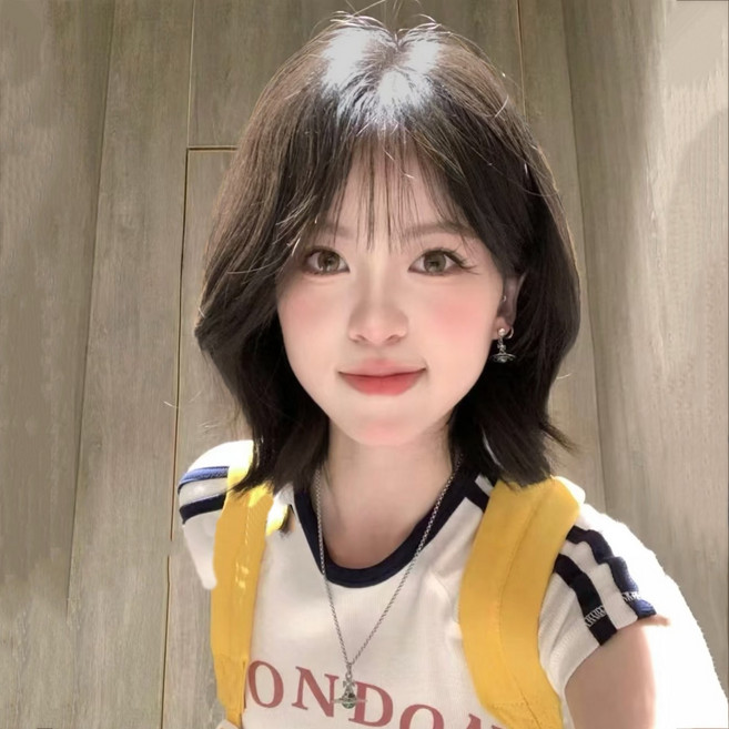 BIKASU 여성 단발 가발 앞머리 수제 웨이브 통가발 30cm+ 가발망 세트, 1개, 밀차흑갈색