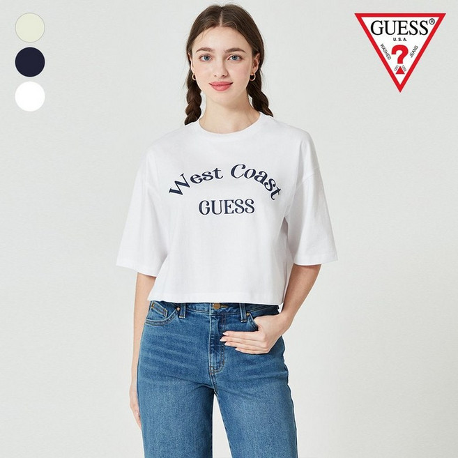 [국내매장판] 게스 진 여성 아치형로고레터링 루즈핏 반팔티 OO2K1478 남녀공용 데일리
