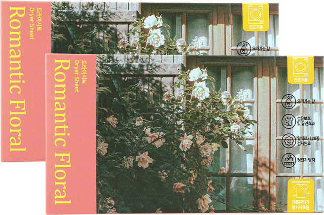 퍼퓨 건조기 섬유유연제 향기 드라이 시트 로맨틱플로럴 40매, 40매입, 2개