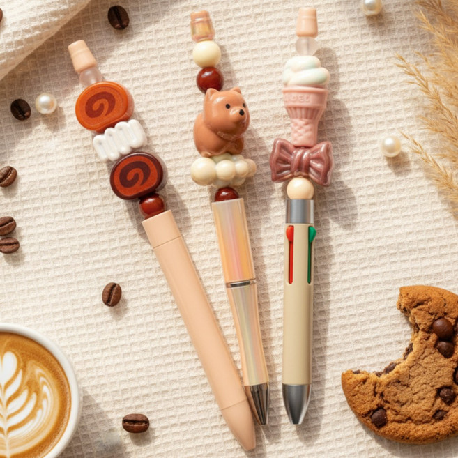 굿즈라이프 볼꾸 볼펜 꾸미기 비즈 파츠 재료 세트, 1세트, 베이지독 3개