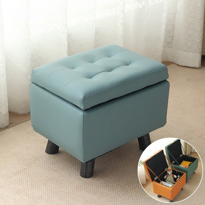 Arsjuo 수납 쇼파 풋 스툴 다용도 가죽 현관 의자, 1개, 청색