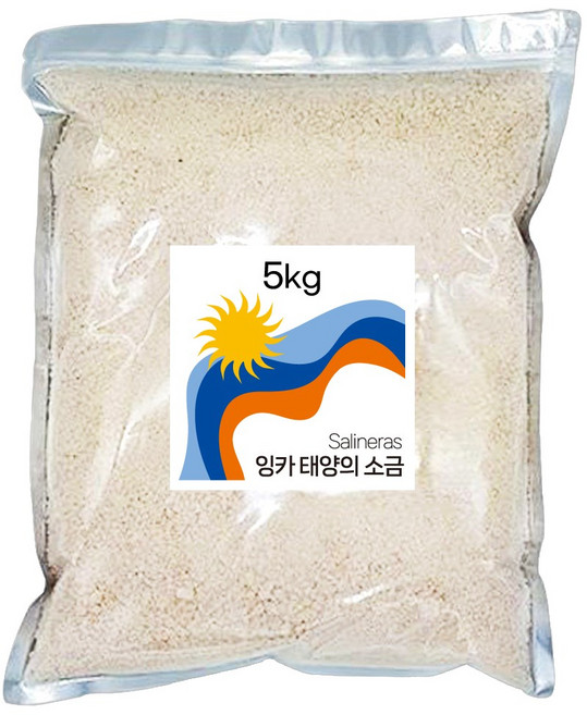 해발 3300미터 남미 페루 고지대에서 생산된 프리미엄 소금 잉카 태양의 소금(굵은 입자), 5kg, 1개