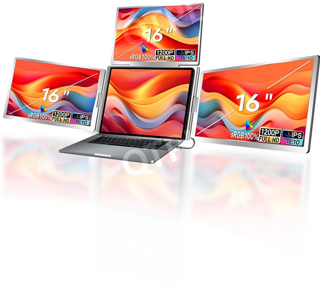 FOPO 16인치 노트북 호환 접이식 삼중 확장 모니터, 14-16인치, S15 14인치 1200P 노트북 듀얼화면, 1세트