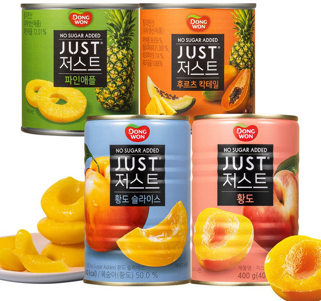 동원 저스트 노슈가 4종 (황도 슬라이스 1P + 황도 2절 1P + 파인애플 1P + 후르츠칵테일 1P), 1세트, 1.65kg