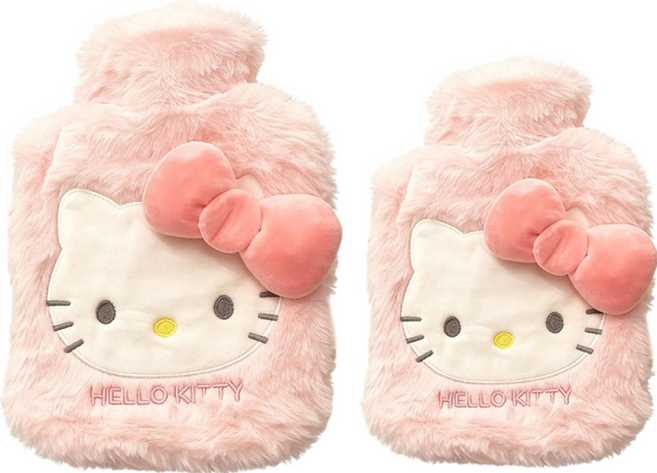 BuyChoo 헬로키티 보온 물주머니 2종 세트 핑크 500ml + 1000ml, 1세트