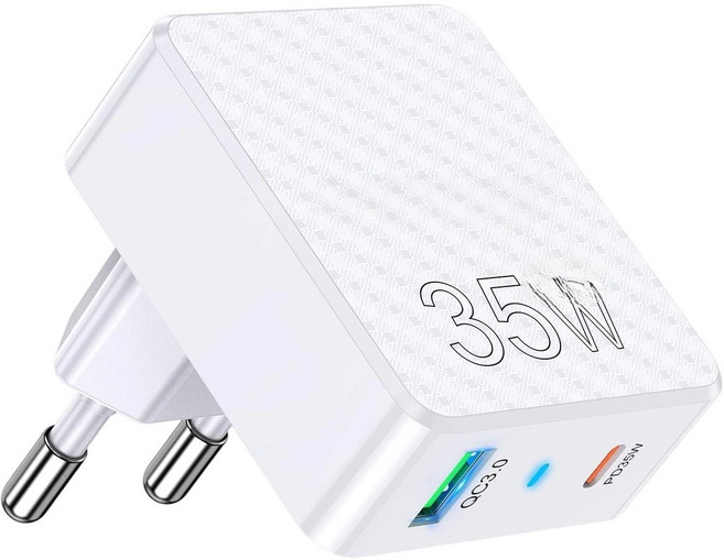 35W 2포트 USB 고속 충전기 iPhone 삼성 호환, 1개, 흰색