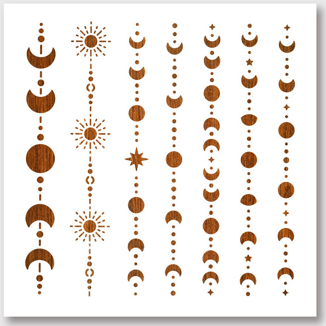 PET 스텐실 템플릿 다양한 패턴 디자인 셀프 앨범 사진 벽화 드로잉 300x300mm 1개, 달