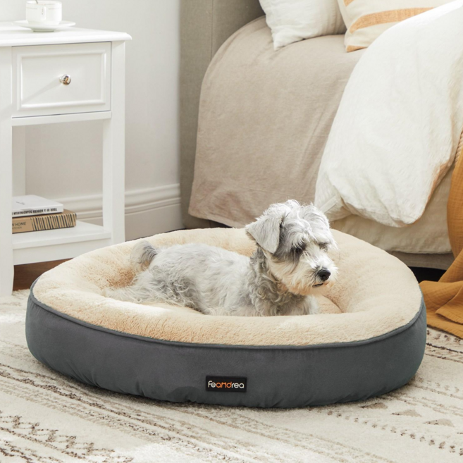 FEANDREA 반려동물 꿀잠 푹신한 통세탁 미끄러움방지 도넛 강아지 고양이 방석, 1개, 다크 그레이