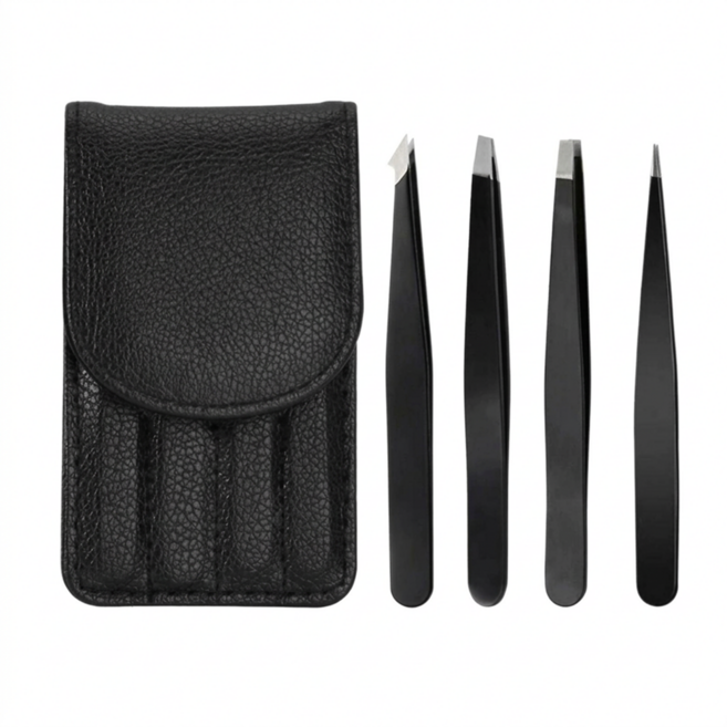 로멀리 미세모 족집게 핀셋 4종 세트, 1세트, 딥블랙