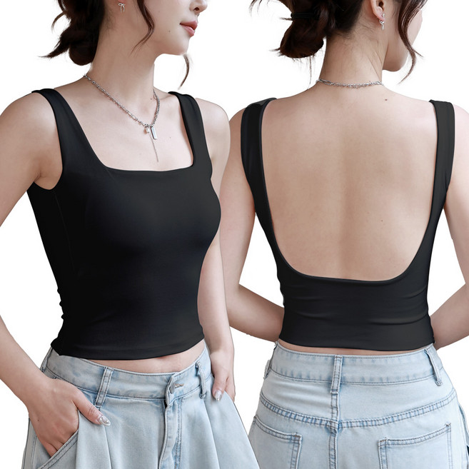 미미캐츠 캡내장 스퀘어넥 백리스 여성 크롭 브라탑 나시 BR-730