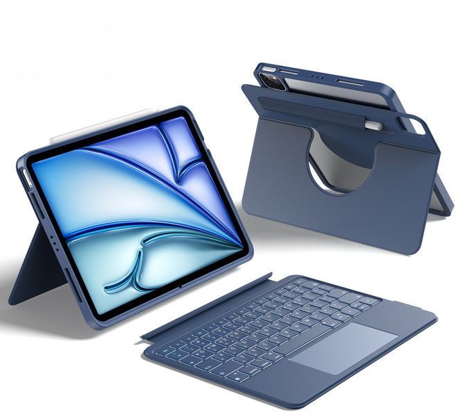 HOU 아이패드 세로 가로 매직키보드 펜슬 수납 아이패드 프로11인치 M4 13인치 에어 6/5/4세대 M2 10.9 11인치 13인치 트랙패드 백라이트 한글 키보드 케이스, 에어6/5/4세대 프로1/2/3/4세대10.9 11인치, 큐빅블루