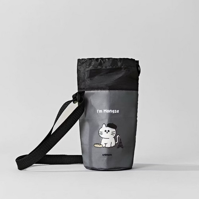 桃園小太陽 UBMOM 水壺多用途揹帶 適用於水壺/奶瓶/保溫杯 寶寶揹帶/水壺背帶/保冷袋/保溫袋, 畫家貓咪（灰色）, 1個