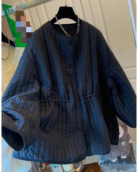 쌍천 고급스러운 느낌의 라운드넥 집업 패딩 루즈핏 캐주얼 코트 상의 여장 W25121617