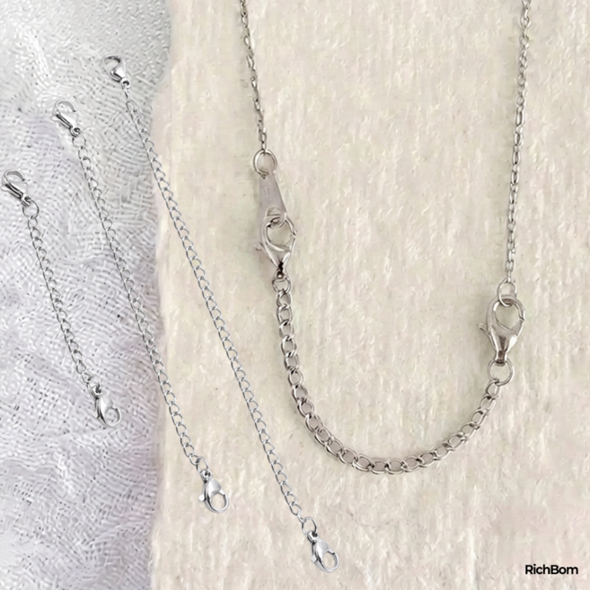 리치봄 튼튼한 목걸이줄 연장 목걸이 연장체인, 1세트, 실버
