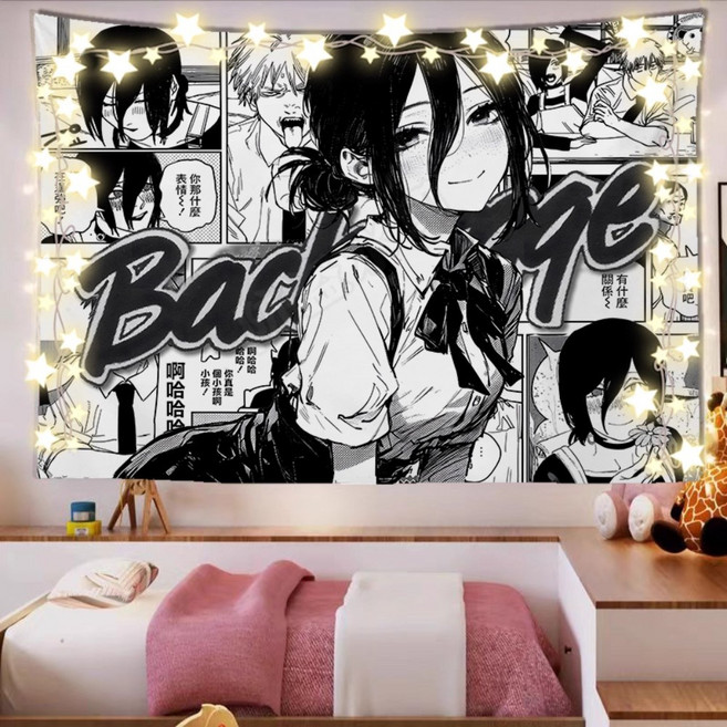 체인소맨 패브릭 포스터 태피스트리 배경천 레제 마키마 파워 홈 카페 인테리어 애니 굿즈 만화 벽장식 소품, C