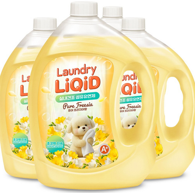 실내건조 섬유유연제 리퀴드 프리지아향 실내건조 대용량 섬유유연제, 4개, 2.5L