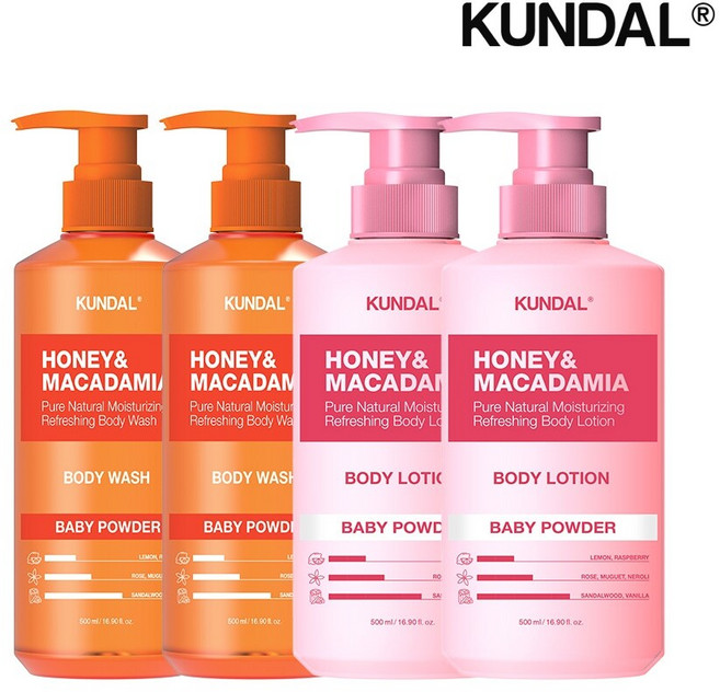 쿤달 퓨어 바디워시 베이비파우더 500ml x2개+바디로션 베이비파우더 500ml x2개, 1세트