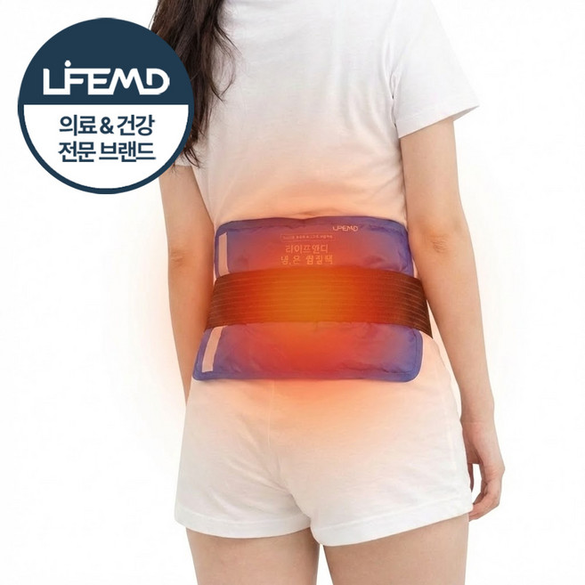 라이프엠디 냉온 찜질팩 + 고정 밴드 허리 찜질 척추 스트랩 아이스 온열 운동 아대 다용도 쿨패드 찍찍이, 1세트