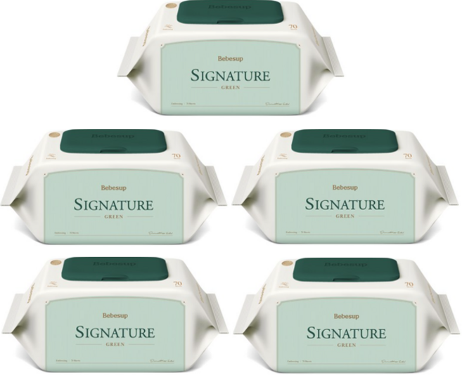 베베숲 시그니처 그린 유아물티슈, 70g, 70매, 5개
