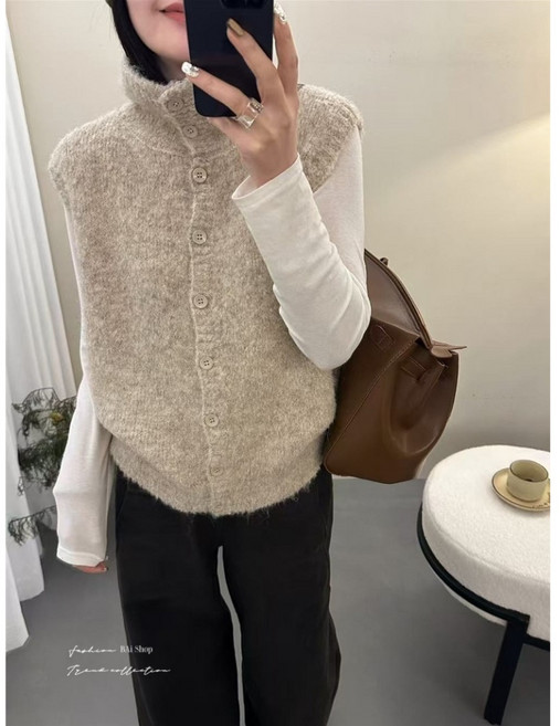 高領反領針織背心／冬季寬鬆疊穿圈圈毛顯瘦背心