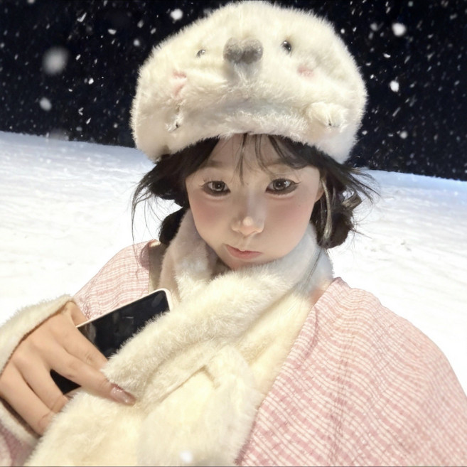 투니스 여성 귀여운 바다표범 퍼 베레모