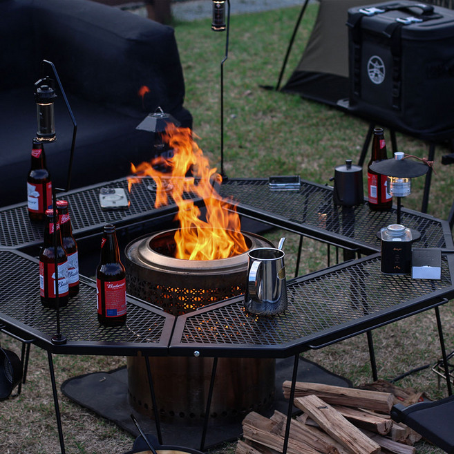 빈슨메시프 파즐 화로대 테이블 2P 폴딩 메쉬 철제선반 캠핑 테이블, 파즐 화로대 테이블 2P-블랙