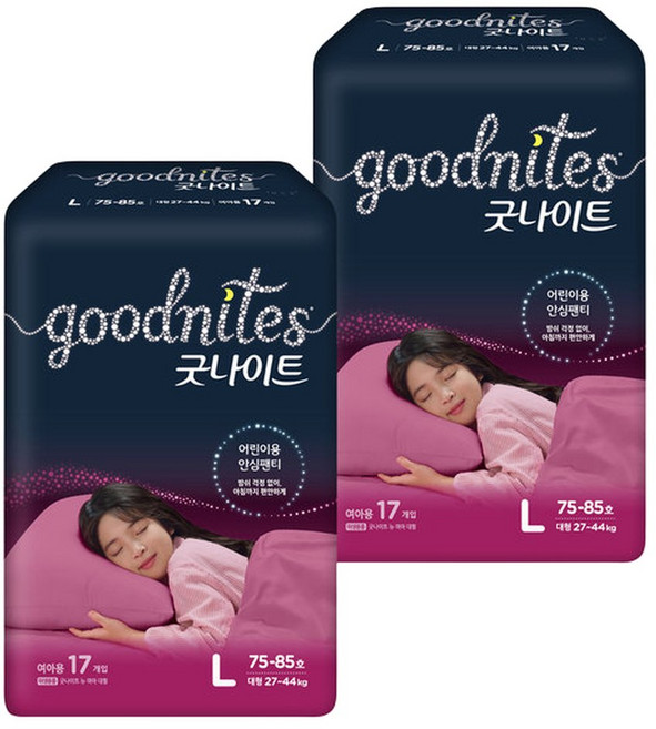 굿나이트 대형 여아 17매 2팩, 대형(L), 34매