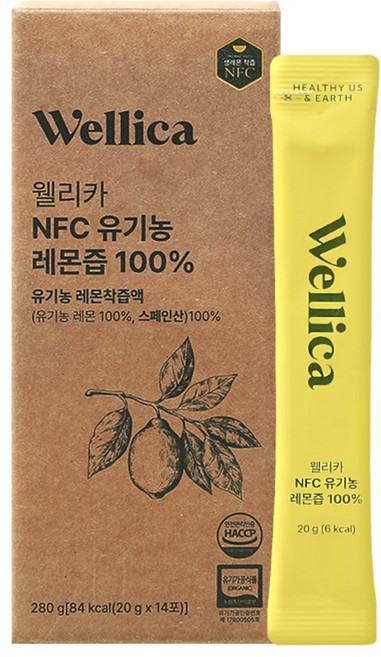 웰리카 레몬즙 레몬수 NFC 유기농 레몬즙100% 20g x 14포, 1개, 280g