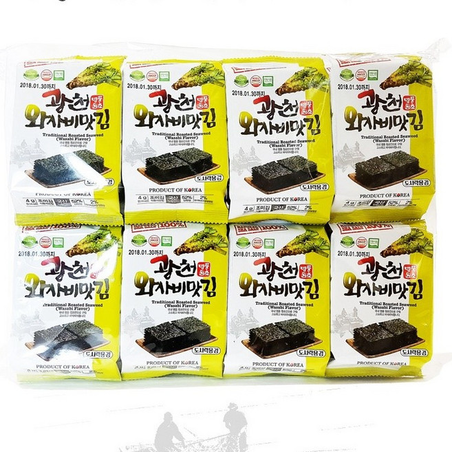 차징샵유통 광천원조맛김 소문난 광천바다 알찬 명가 재래김 와사비맛김 4g 16pcs, 16개