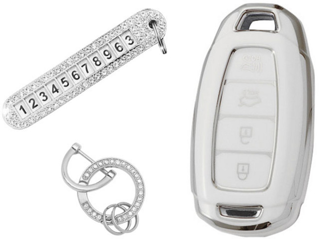 카템 엣지라인 풀커버 스마트키 케이스 세트, 화이트실버, 현대 H04