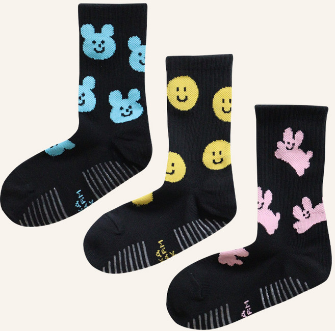 아동 주니어 미끄럼방지 양말 점핑블랙 3종 세트