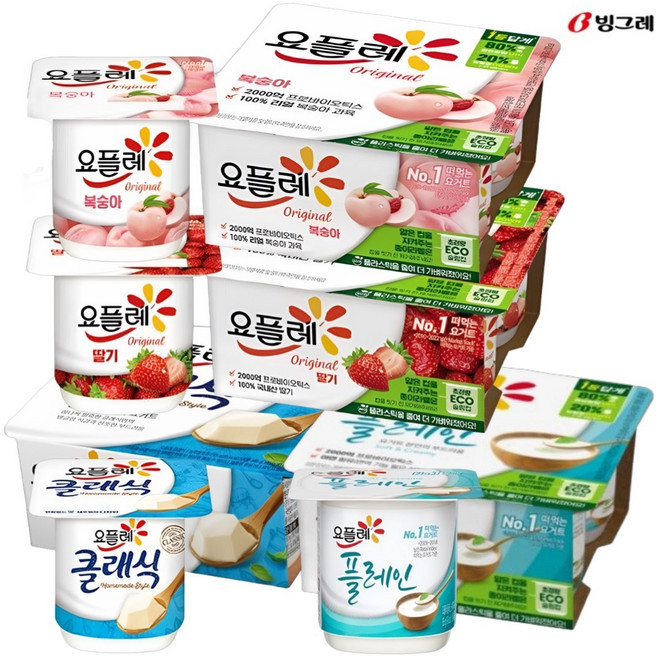 빙그레 요플레 4종혼합 85g (각4입 총16입) 딸기/클래식/플레인/복숭아