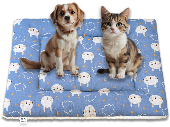 믹스MICS 반려동물 사각형 사계절 양면 소프트 벨벳 매트 PP면 쿠션 여름 겨울 방석 강아지 고양이 애견 애묘 매트, 1개, Sky Bunny