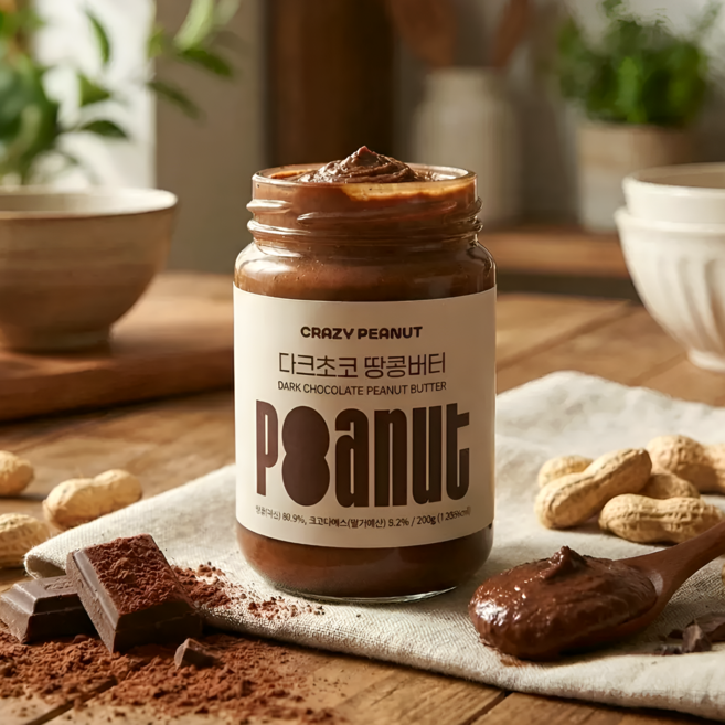 크레이지피넛 무설탕 100% 국산 땅콩 버터 잼 다크초코 땅콩버터, 200g, 1개