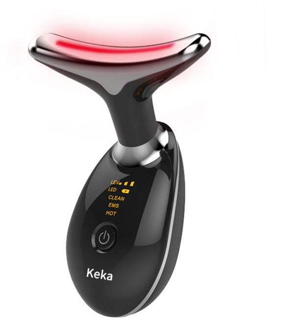 [1년 품질 보증]keka 갈바닉 얼굴 목 마사지기 45도 온열 LED EMS미세전류 이온도입 감응식 음파 진동 USB충전식, keka-4002 블랙