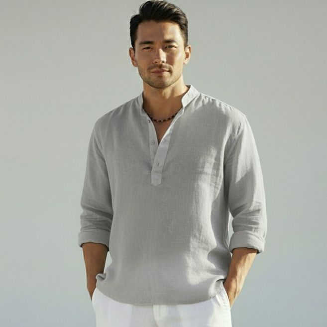남성 카라 린넨 긴팔 면마 기본 셔츠